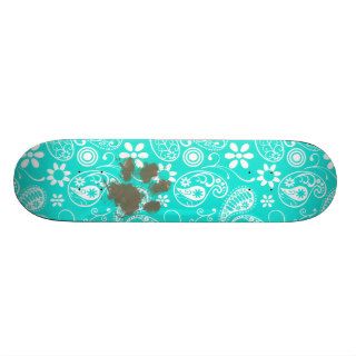 Funny Pawprint Aqua Color Paisley; Floral Skateboard Decks