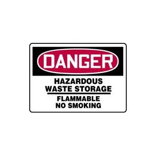 DANGER HAZARDOUS WASTE STORAGE FLAMMABLE NO SMOKING 10" x 14" Plastic Sign