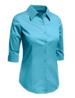 LE3NO Womens Plus Size Roll Up 3/4 Sleeve Button Down Shirt with Stretch