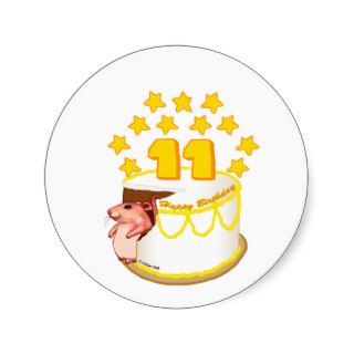 11 Year Old Birthday Cake Mouse Sticker
