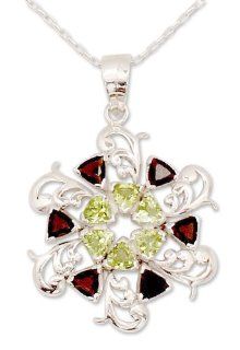 Peridot and smoky quartz pendant necklace, 'Bright Snowflake' Jewelry