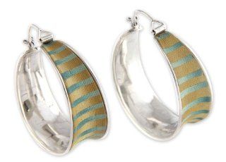 Sterling silver hoop earrings, 'Green Aurora'   Modern Sterling Silver Hoop Earrings Jewelry