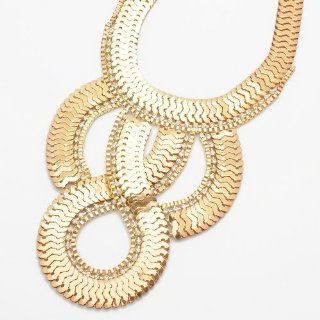 Golden Choker Bib Necklace With Figure of 8 and White Rhinestone Pendant Jewelry