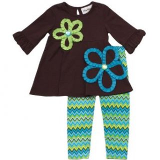 Size 6M RRE 64972F, BROWN TURQUOISE MULTI ZIG ZAG JEWEL SOUTACHE FLOWER APPLIQUE Top/Legging Outfit Set, Rare Editions NEWBORN, F864972 Infant And Toddler Pants Clothing Sets Clothing