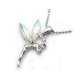 Aurora Borealis Crystal Wing Angel Fairy Charm Necklace Jewelry