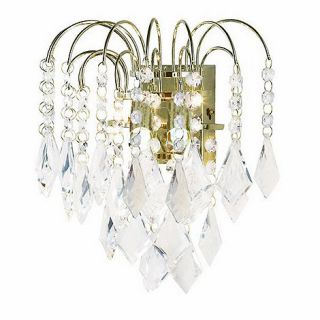 Litecraft Fontaine 2 Light Antique Brass Crystal Wall Light with Pull Cord