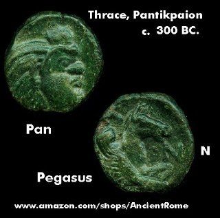 300 BC. Satyr PAN. Pegasus. Winged Horse. Thrace, Pantikapaion. Greek Coin. 