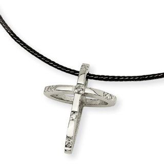 Lastest Stainless Steel Cz With Fabric Cord Necklace Design by Chisel Choker Necklaces Jewelry