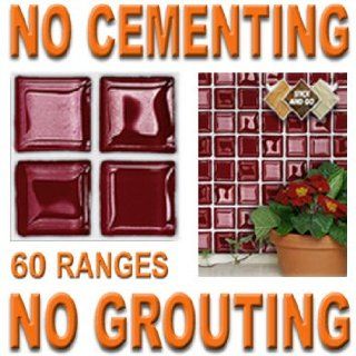 RED GLASS MOSAIC Box of 18 tiles 4x4 SOLID PEEL & STICK ON TILES apply over tiles or onto the wall    Decorative Tiles
