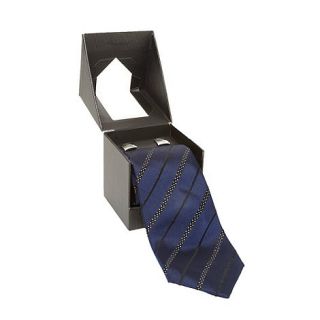 Jeff Banks Designer navy stripe silk tie and cufflinks