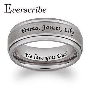 Tungsten Outside/Inside Laser Engraved Brushed & Polished Spinner Band, Size 9 Jewelry