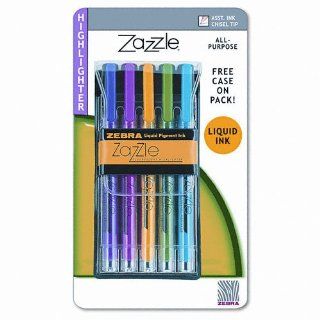 Zebra Zazzle Fluorescent Highlighter, Chisel Tip, Blue, Green, Pink, Yellow, Violet Ink, 5 per Set (74005)  Business Report Covers 