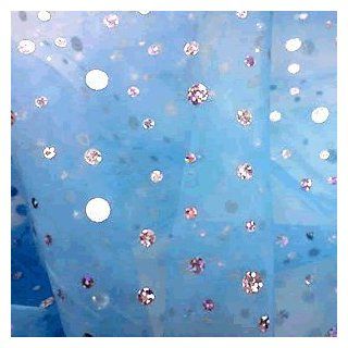 Diamante Net curtain Voile organza draping Fabric   Turquoise/Silver   per metre