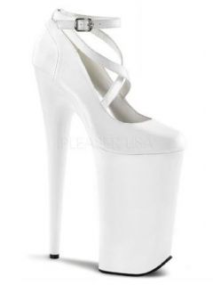 White 10 Inch Heel Strappy Plarform Pump   7 Clothing