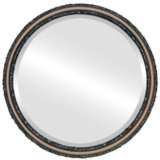 Ornate wood Round Beveled Wall Mirror in a Brown Virginia style Walnut Frame 16x16 outside dimensions   Wall Mounted Mirrors