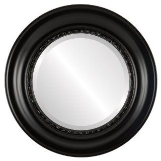 Ornate wood Round Beveled Wall Mirror in a Black Chicago style Gloss Black Frame 19x19 outside dimensions   Wall Mounted Mirrors