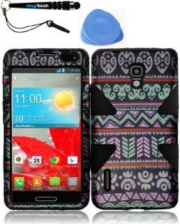 IMAGITOUCH(TM) 3 in 1 Bundle For LG Optimus F7 US780 Dual Layer Silicone inside and Hard Case outside Dynamic Cover Hybrid Phone Protector   Elegant Aztec+Black + Touch Screen Stylus Pen AND Pry Tool Case Opener Cell Phones & Accessories