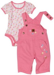 Carhartt Canvas Bib Overall Set, Pink Zinnia, 24 Months Infant And Toddler Overalls Clothing