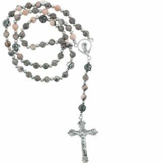 Zebra Jasper Rosary with 6mm Round Beads 20"Necklace 15"Overall Length Jewelry