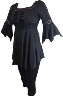 Plus Size Gothic Victorian Romance Lace up Corset Fairy Sleeves Black Dress Top (XXXXL / 4XL)
