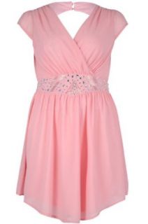 Yoursclothing Womens Plus Size Coral Chiffon Dress With Jewel Embellished Waistb Size 20 Pink