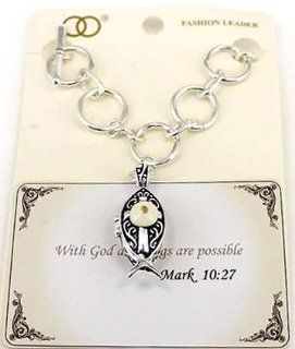 Matthew 1926 Cross with Mustard seed Fish Filigree Engraved Fish Magnetic Box with Prayer Meassage inside Box Toggle Bracelet In a Gift Box with Prayer Card by Jewelry Nexus " With god all things are possible" Jewelry Nexus Jewelry