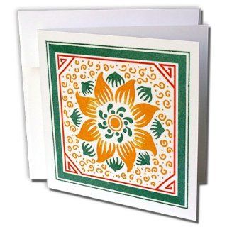 gc_165413_2 TNMPastPerfect Floral   Nouveau Orange and Green Pointed Flower   Greeting Cards 12 Greeting Cards with envelopes 