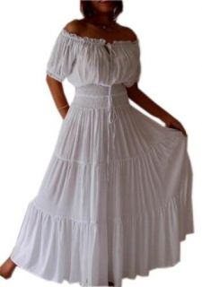 WHITE DRESS PEASANT ETHNIC SMOCKED   FITS   S M L   A763A LOTUSTRADERS Clothing
