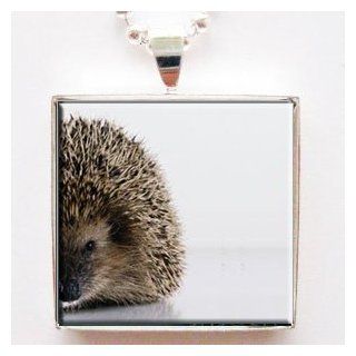 Darling Hedgehog Glass Tile Pendant Necklace with Chain Jewelry