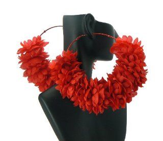 Red Basketball Wives Flower Shape Hoop Earrings Lady Gaga Paparazzi Jewelry
