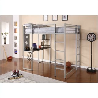 DHP Abode Silver Full Size Loft Bed with Black Desk and Shelves   5457096