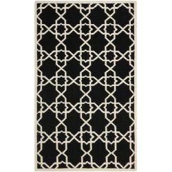 Moroccan Dhurrie Geometric Black/Ivory Wool Rug (9' x 12') Safavieh 7x9   10x14 Rugs