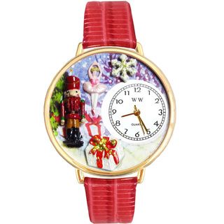 Goldtone Whimsical Women's Christmas Nutcracker Theme Red Leather Strap Watch Whimsical Women's Whimsical Watches