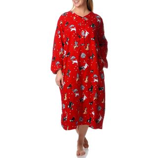 La Cera Women's Plus Kitty Kat Print Henley Sleep Shirt La Cera Pajamas & Robes