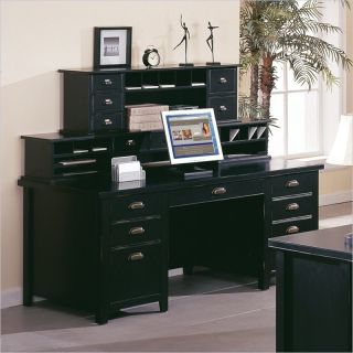 Kathy Ireland Home by Martin Tribeca Loft Double Pedestal Wood Executive Desk Set with Hutch in Black   TL680 678 PKG