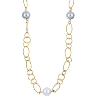 14k Gold over Silver White and Grey Pearl Necklace (10 mm) Gold Over Silver Necklaces