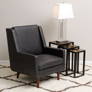 Moss Oxford Leather Black Accent Chair Chairs
