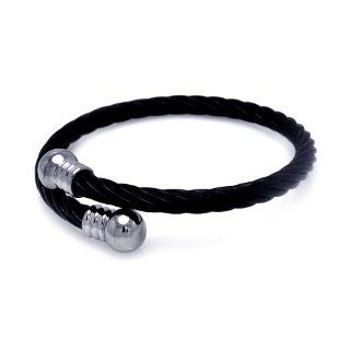 5.3mm Black Enamel Coated Stainless Steel Cable Ion Bangle Bracelet with Round Ball End   One Size The World Jewelry Center Jewelry
