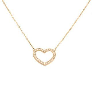 14K Yellow Gold High Polish Pave CZ Open Heart Design Charm Pendant Necklace with Spring ring Clasp   17" Inches The World Jewelry Center Jewelry