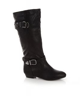 Black Double Buckle High Leg Boots