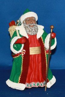 Possible Dreams ClothtiqueTM Christmas is for Children African American Santa With Green Robe and Walking Stick #713115   Holiday Figurines