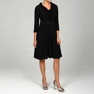 Spense Women's Black Ruffle V neck Dress Spense Casual Dresses