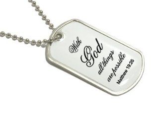With God All Things Are Possible   Military Dog Tag Keychain Automotive