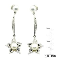 Pearlz Ocean Sterling Silver White FW Pearl Flower Dangle Earrings (6 7 mm) Pearlz Ocean Pearl Earrings