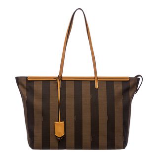 Fendi Tobacco/ Yellow Pequin striped Roll Tote Fendi Designer Handbags