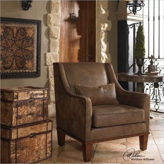 Uttermost Clay Tan Velvety Soft Fabric Armchair in Weathered Hickory   23030