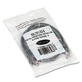 Belkin Components Products   Cat 5E Snagless Ethernet Cable, 3', Gray   Sold as 1 EA   RJ45 CAT5e Snagless Patch Cable offers high bandwidth capacity to accommodate streaming video and other memory intensive applications. Cable provides standard CAT5e 