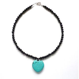 Every Morning Design Turquoise Heart On Obsidian Necklace Necklaces