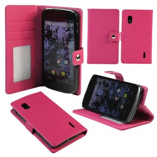 Deluxe Google Nexus 4 Pink Wallet Stand Cover Tablet PC Accessories