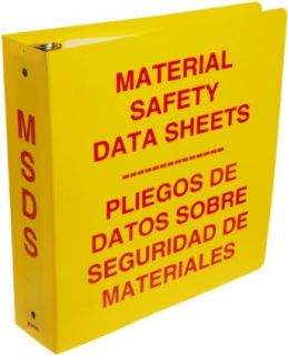Brady 2027 2 1/2" Diameter Ring, Red On Yellow Color Bilingual Binder, Legend "Material Safety Data Sheets In English And Spanish" Science Lab Supplies